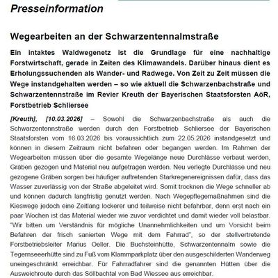 Presseinfo Sanierung Schwarzenbach und Schwarzentennstra&szlig;e